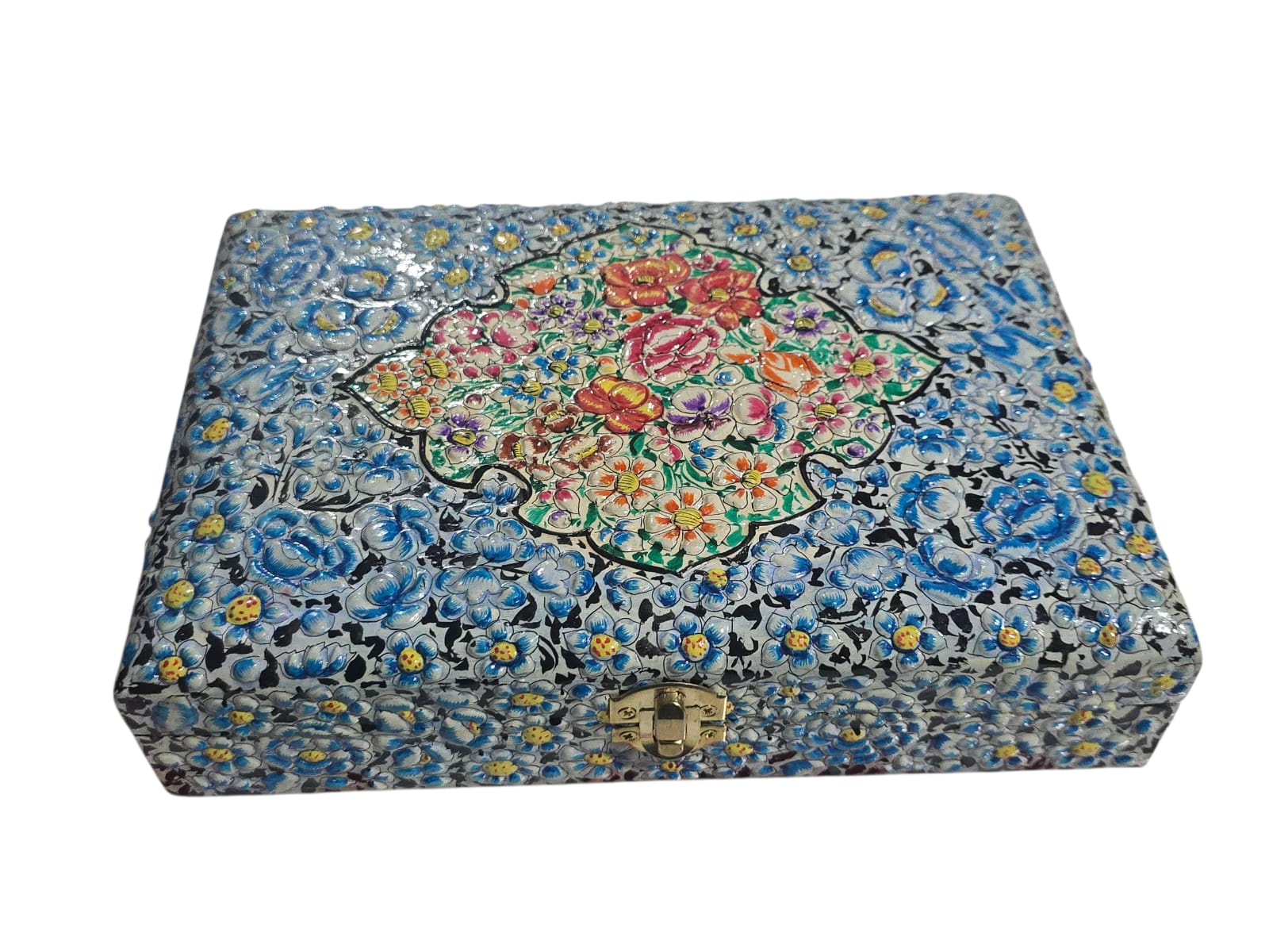 Antique paper mache box,Handmade in 1980’s, Vintage paper mache Box,Lacquered Paper Mache Box,Hand Painted jewelery box from Kashmir,India